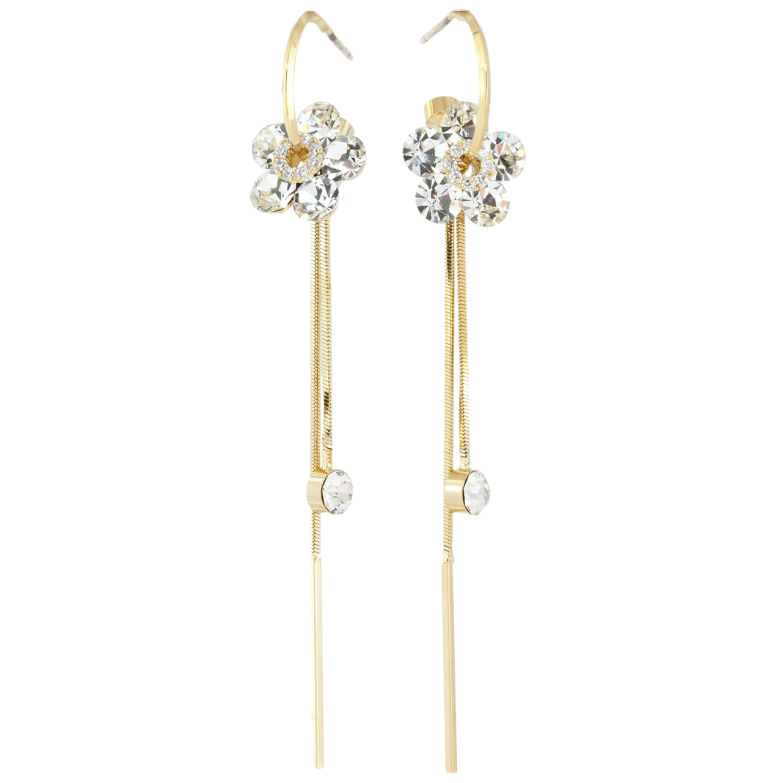 Серьги Xuping JEAN GOUJON Позолота 14K пусеты Подвески с кристальными цветочками фото №1