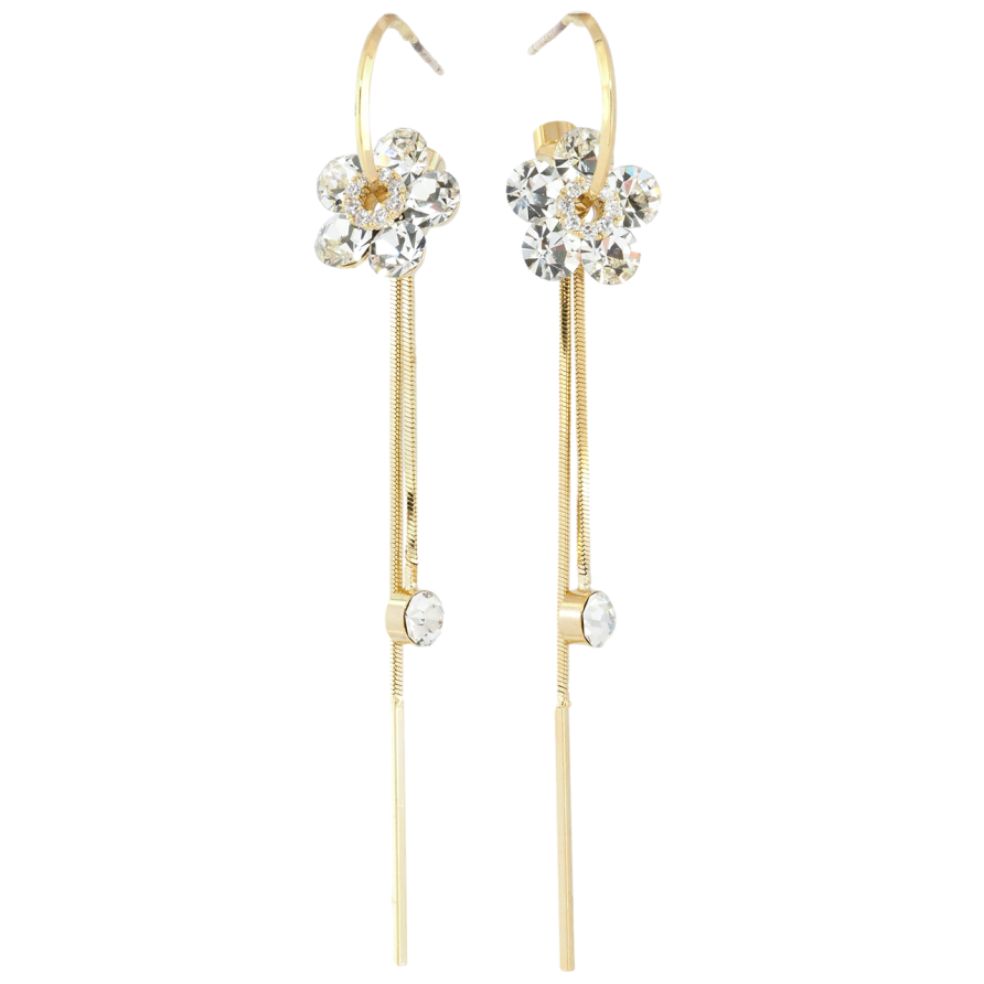 Сережки Xuping JEAN GOUJON Позолота 14K пусети Підвіски з кришталевими квіточками фото №1