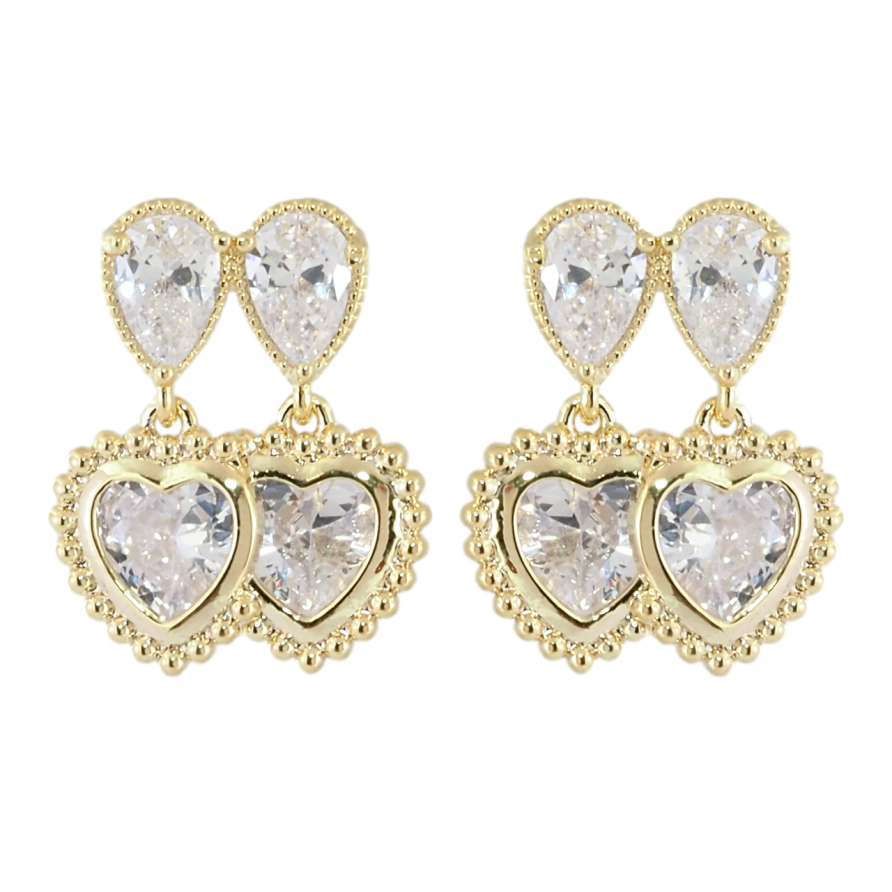 Сережки Xuping JEAN GOUJON Позолота 14K пусети Підвіски з кришталевими сердечками фото №1