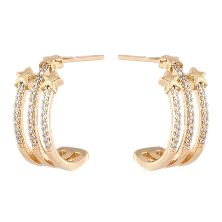 Сережки Xuping Позолота 18K пусети Дуги з доріжками цирконію та зірками фото №2