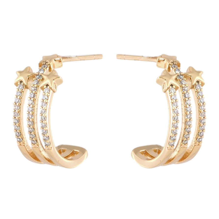 Сережки Xuping Позолота 18K пусети Дуги з доріжками цирконію та зірками фото №1 Сережки Xuping Позолота 18K пусети Дуги з доріжками цирконію та зірками фото №1