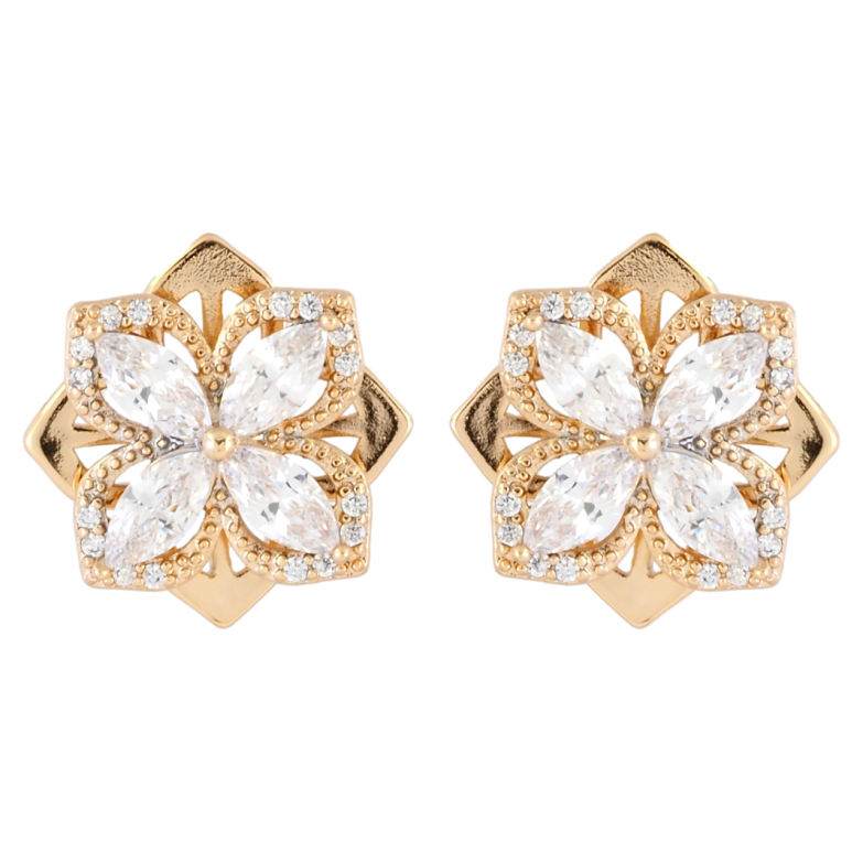 Серьги Xuping Позолота 18K пусеты Крутящийся кристальный цветок фото №1