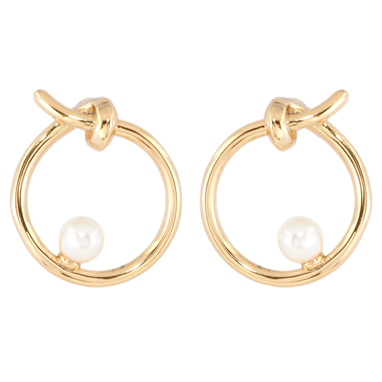 Серьги Xuping Позолота 18K пусеты Круги с узелком и жемчужиной фото №1