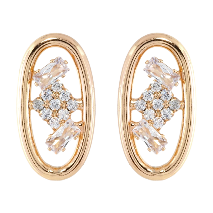 Сережки Xuping Позолота 18K пусети Овали з візерунком цирконієм фото №1