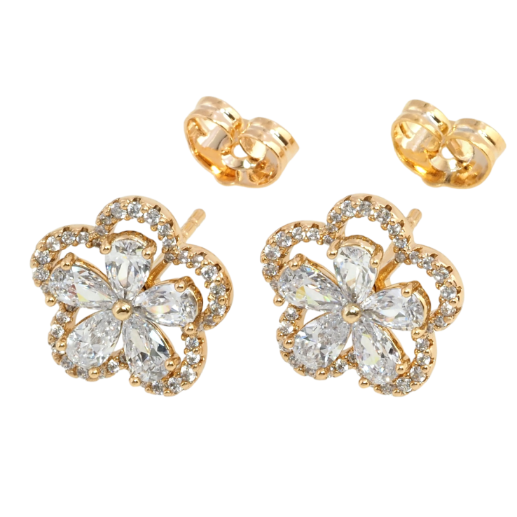 Сережки Xuping Позолота 18K пусети Кришталеві квіточки 2 в 1 фото №11