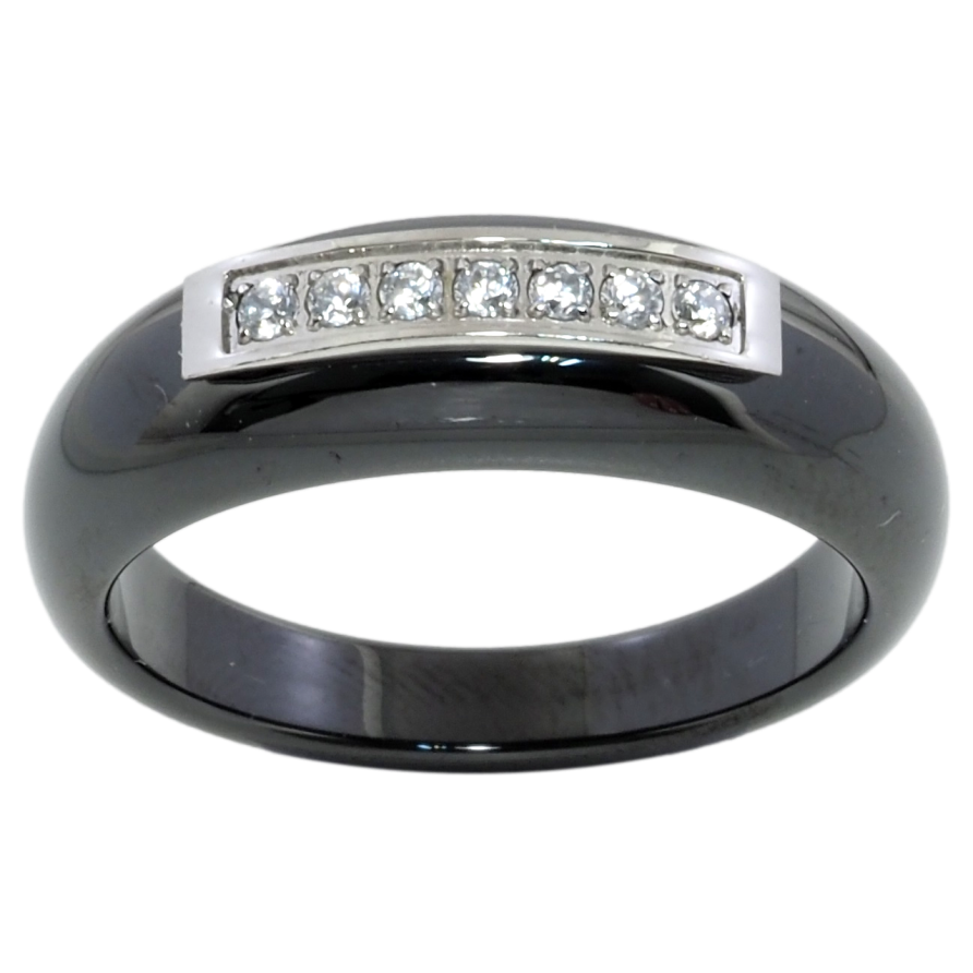 Каблучка Xuping Кераміка + Родій Чорна кераміка з доріжкою цирконію фото №1 Каблучка Xuping Кераміка + Родій Чорна кераміка з доріжкою цирконію фото №1