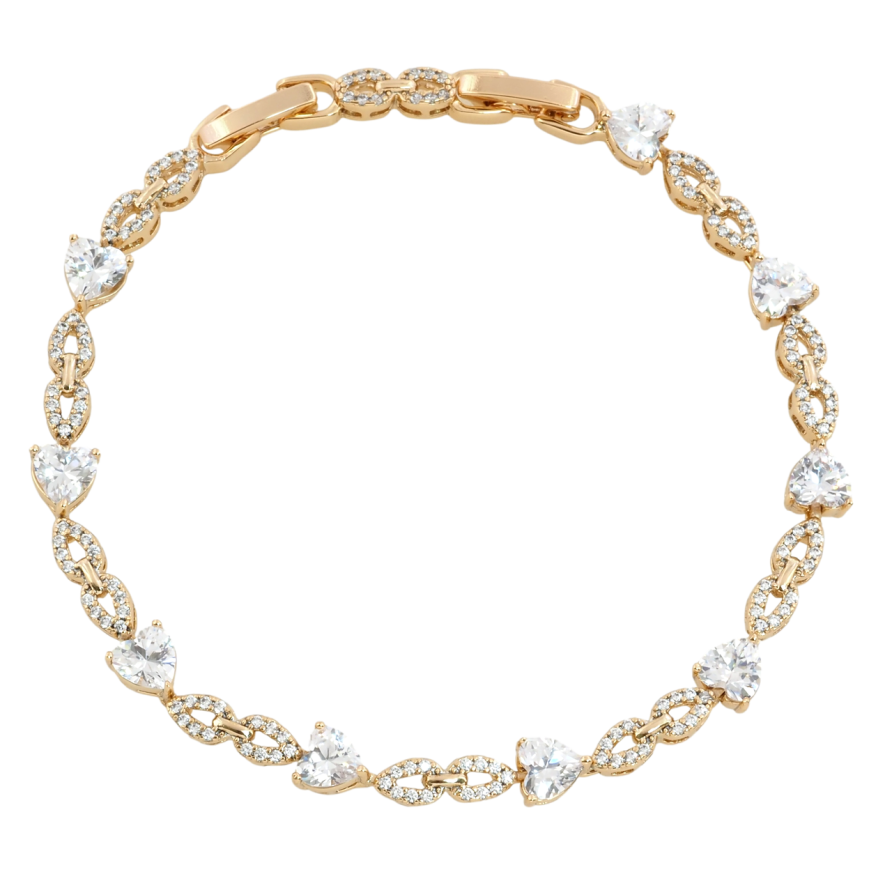 Браслет Xuping Позолота 18K Візерунок з цирконієм і кристальними сердечками довжина з дод. замком 17,19см х 4-5мм фото №1