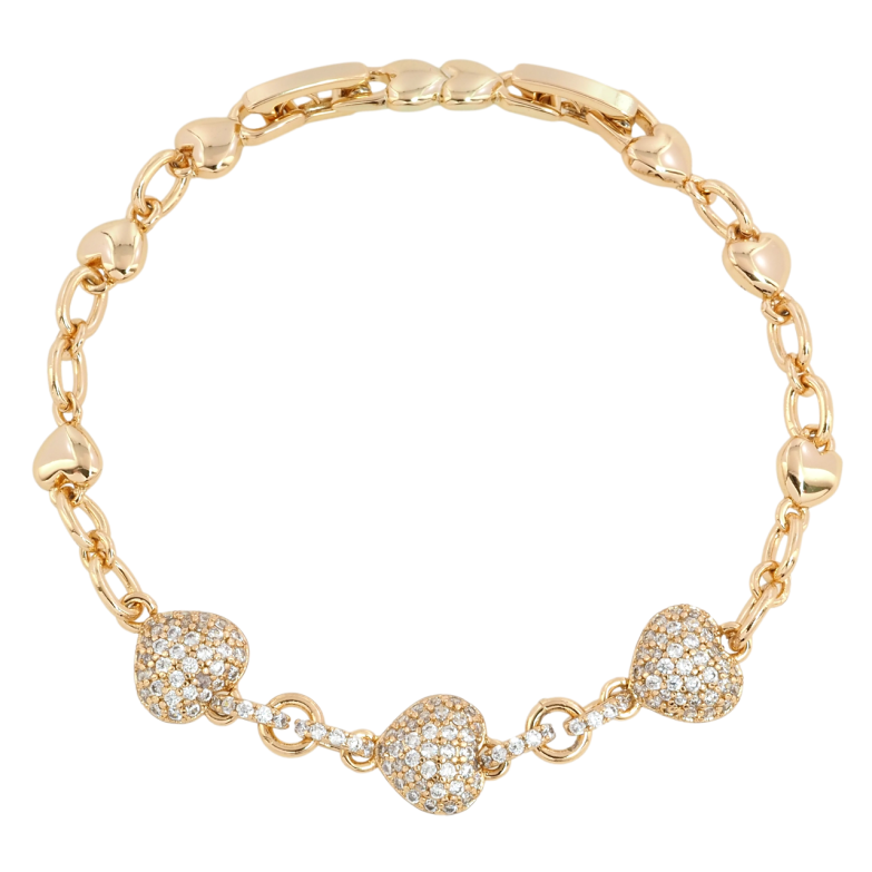 Браслет Xuping Позолота 18K Сердечка інкрустація цирконієм довжина з дод. замком 16,18см х 3-5мм фото №1