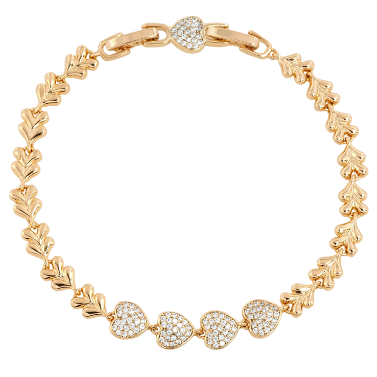 Браслет Xuping Позолота 18K Сердечки с инкрустацией цирконием размер с доп.замком 17.5,19.5см х 5мм фото №23 Браслет Xuping Позолота 18K Сердечки с инкрустацией цирконием размер с доп.замком 17.5,19.5см х 5мм фото №23