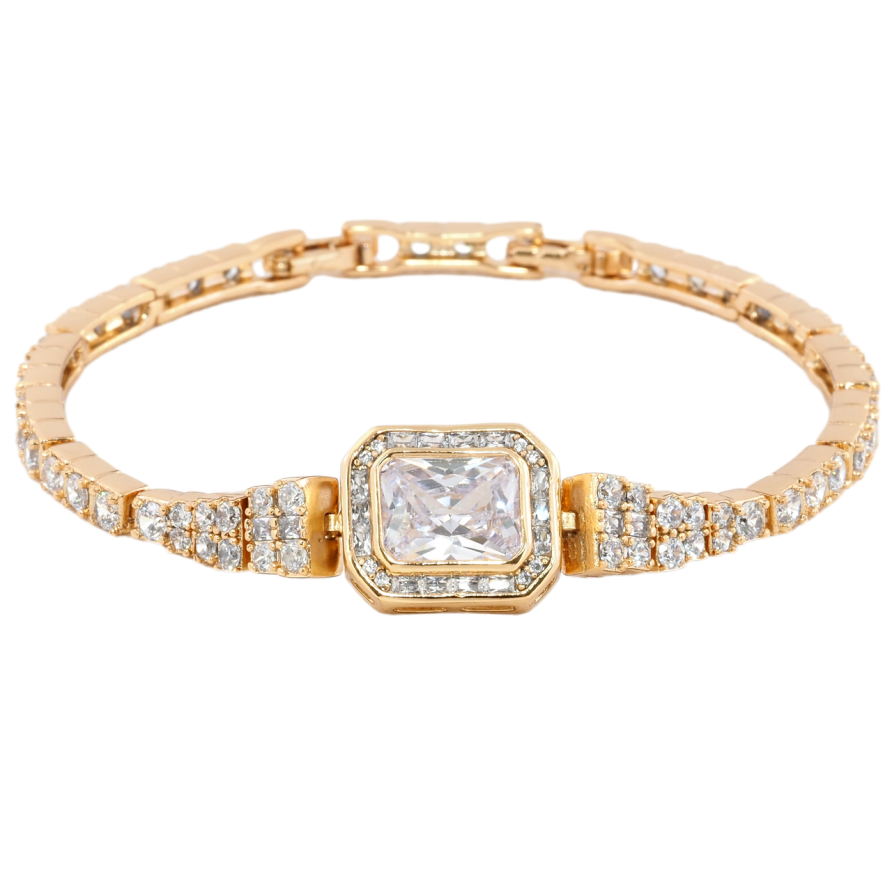 Браслет Xuping Позолота 18K Інкрустація цирконієм з фіанітом довжина з дод. замком 17.5,19.5см х 3мм фото №1