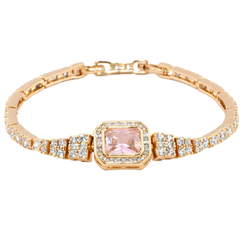 Браслет Xuping Позолота 18K Інкрустація цирконієм з рожевим фіанітом довжина з дод. замком 17.5,19.5см х 3мм фото №2