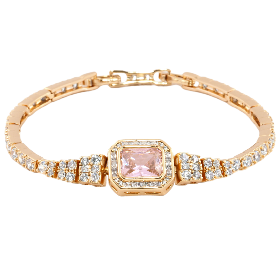 Браслет Xuping Позолота 18K Інкрустація цирконієм з рожевим фіанітом довжина з дод. замком 17.5,19.5см х 3мм фото №1