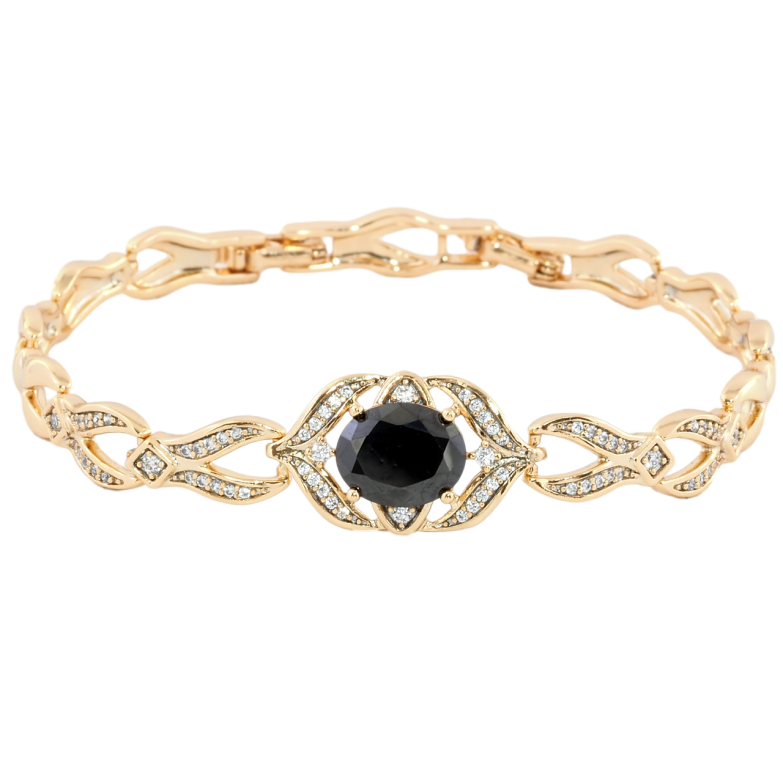 Браслет Xuping Позолота 18K Инкрустация цирконием с черным фианитом размер с доп.замком 17,19см х 6-7мм фото №1