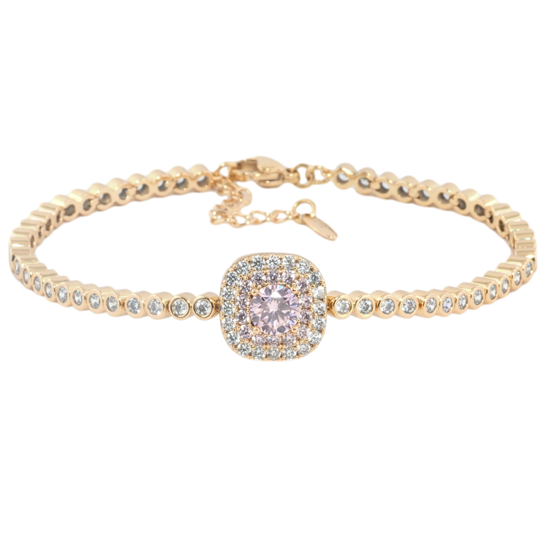 Браслет Xuping Позолота 18K Розовый фианит с инкрустацией цирконием с доп.цепочкой 18.5-21.5см х 3мм фото №1 Браслет Xuping Позолота 18K Розовый фианит с инкрустацией цирконием с доп.цепочкой 18.5-21.5см х 3мм фото №1