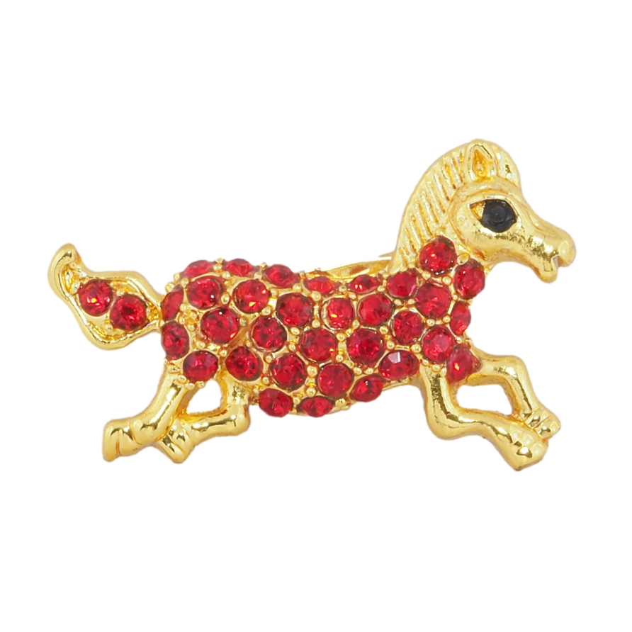 Брошь Лошадь с красными стразами фото №1
