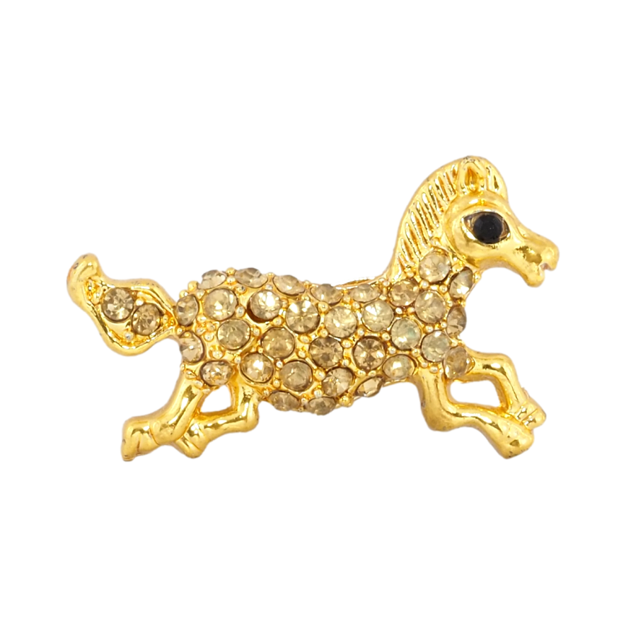 Брошь Лошадь с золотистыми стразами фото №1 Брошь Лошадь с золотистыми стразами фото №1