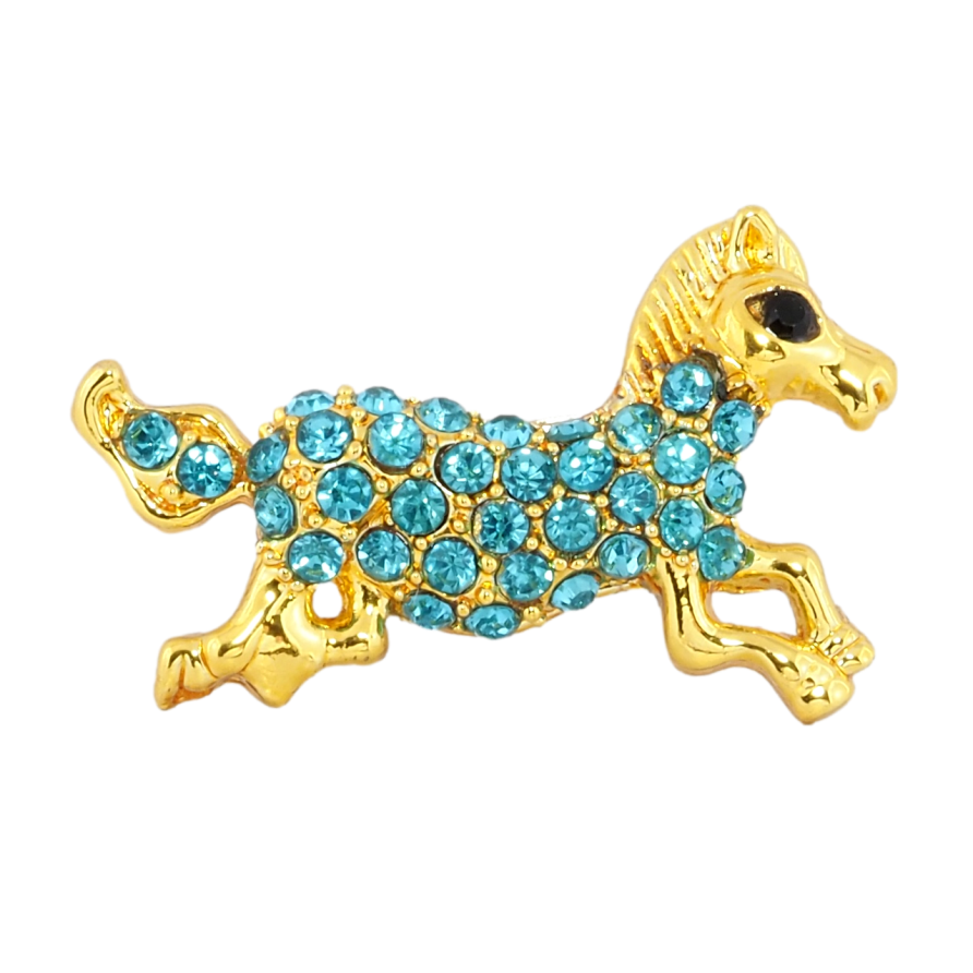 Брошь Лошадь с голубыми стразами фото №1