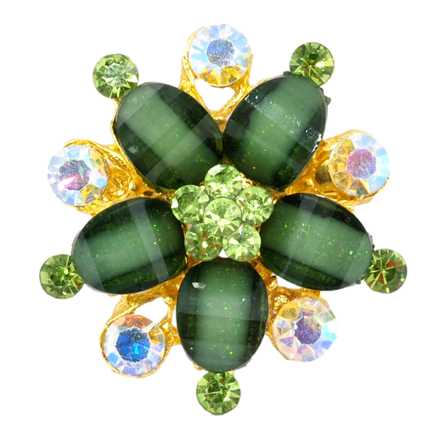 Брошка Квітка з зеленими стразами фото №1 Брошка Квітка з зеленими стразами фото №1