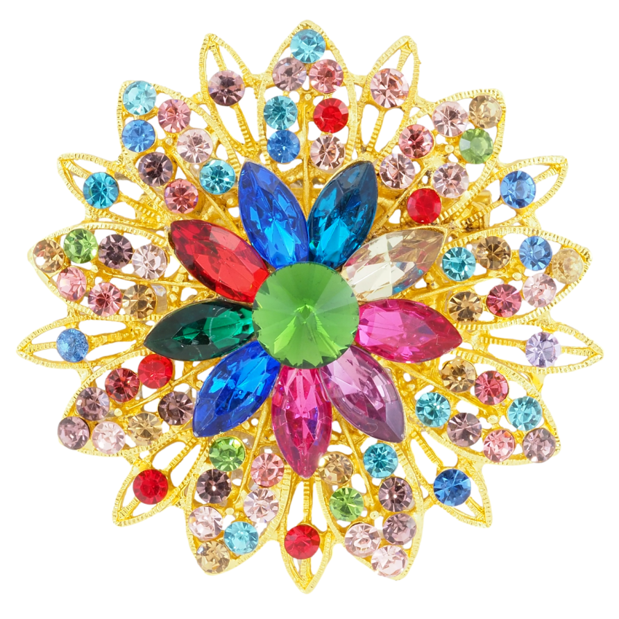 Брошь Цветок с разноцветными стразами фото №1 Брошь Цветок с разноцветными стразами фото №1