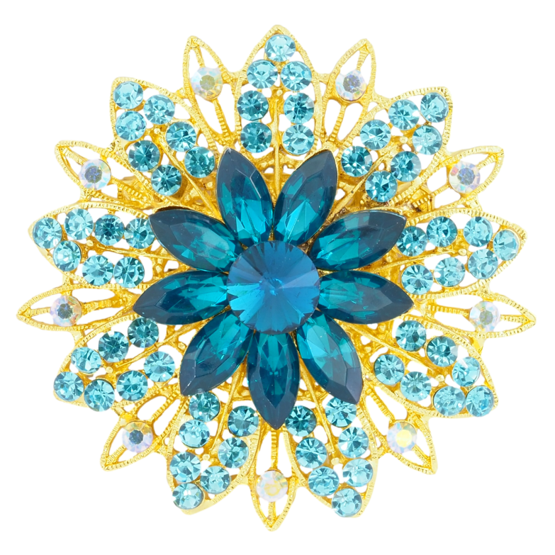 Брошь Цветок с бирюзовыми стразами фото №1