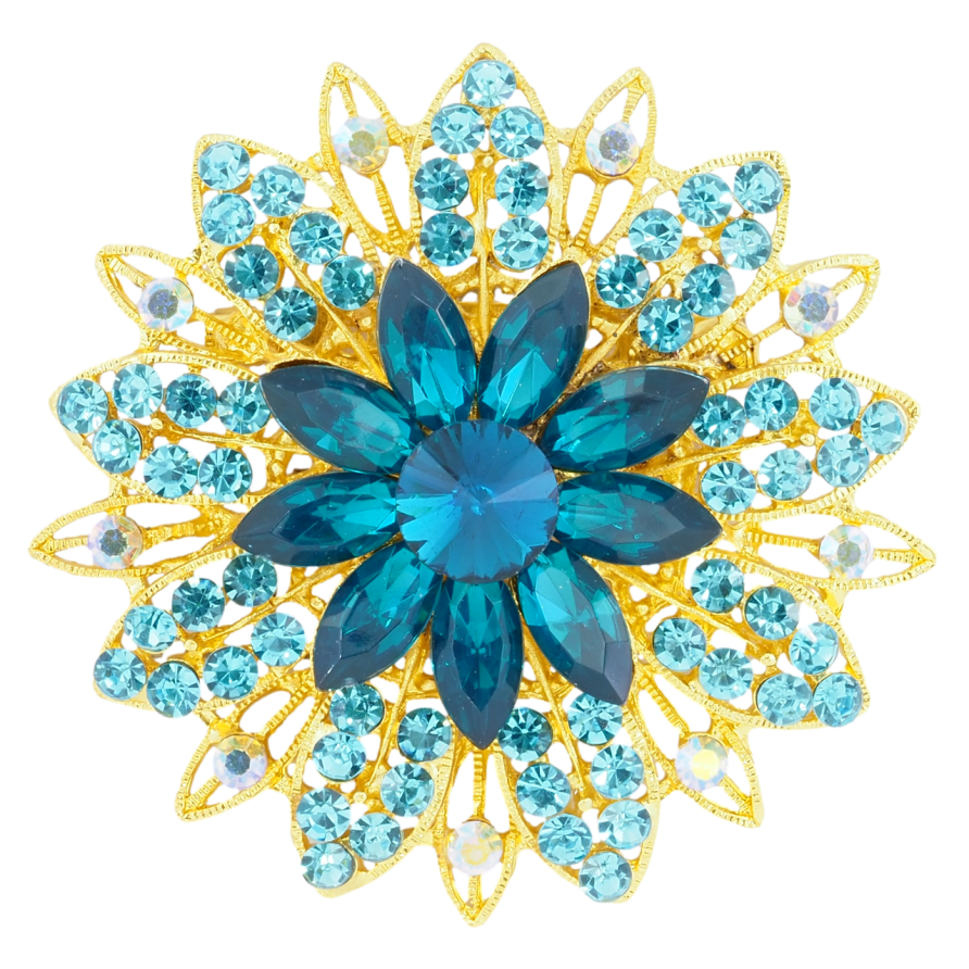 Брошь Цветок с бирюзовыми стразами фото №1 Брошь Цветок с бирюзовыми стразами фото №1