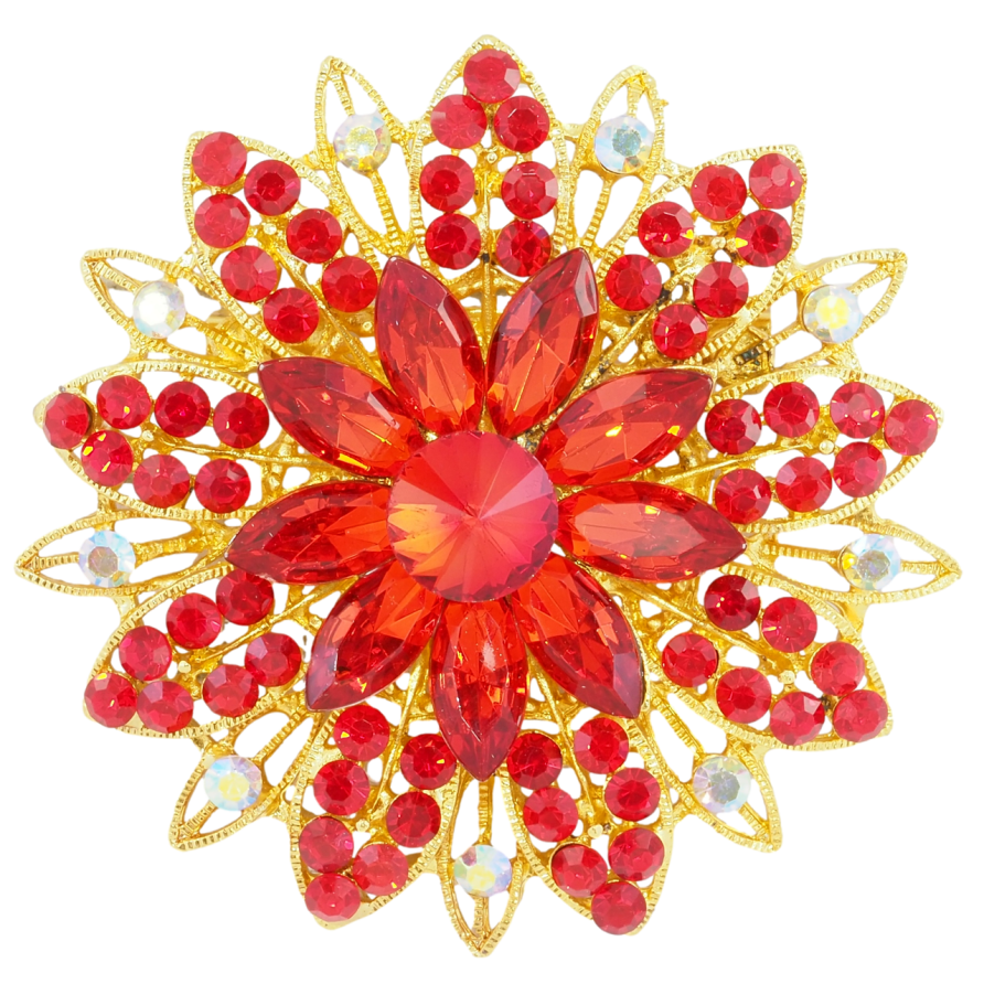 Брошка Квітка з червоними стразами фото №1 Брошка Квітка з червоними стразами фото №1