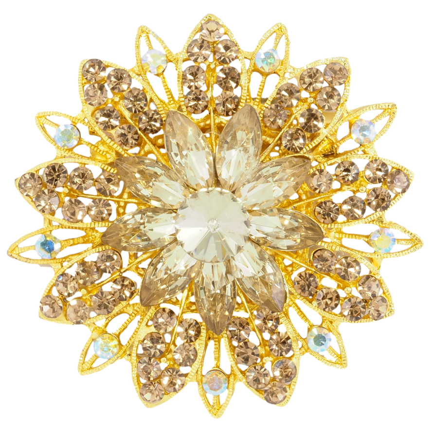 Брошка Квітка з золотистими стразами фото №1 Брошка Квітка з золотистими стразами фото №1