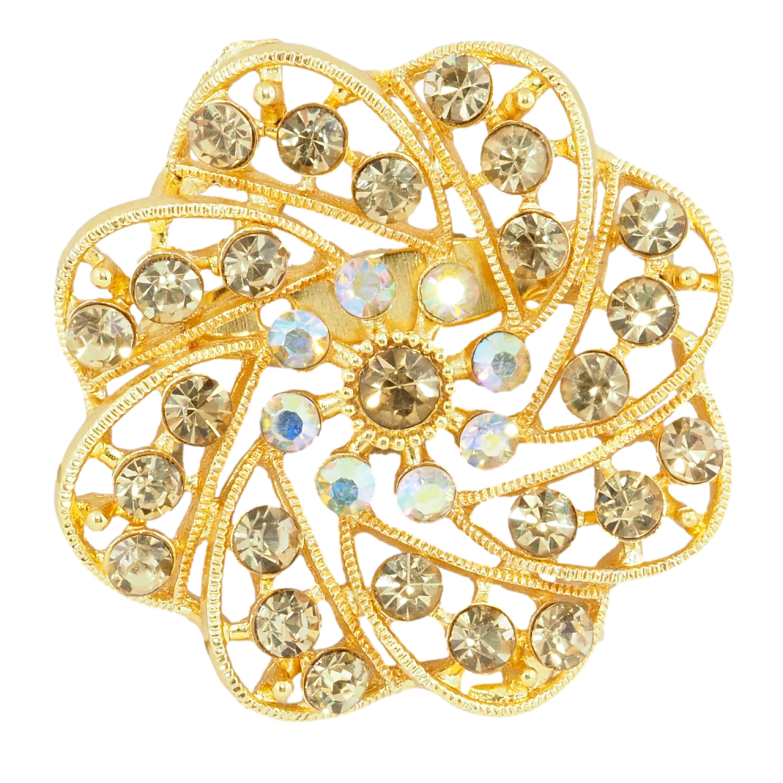Брошь Цветок с золотистыми стразами фото №1 Брошь Цветок с золотистыми стразами фото №1