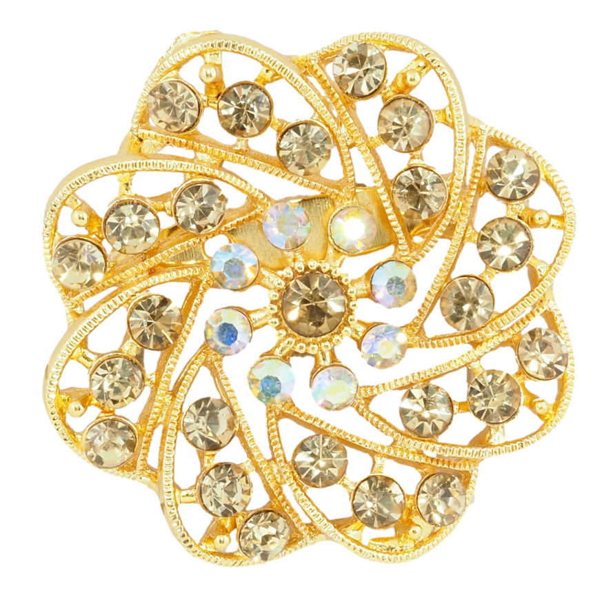 Брошка Квітка з золотистими стразами фото №1 Брошка Квітка з золотистими стразами фото №1