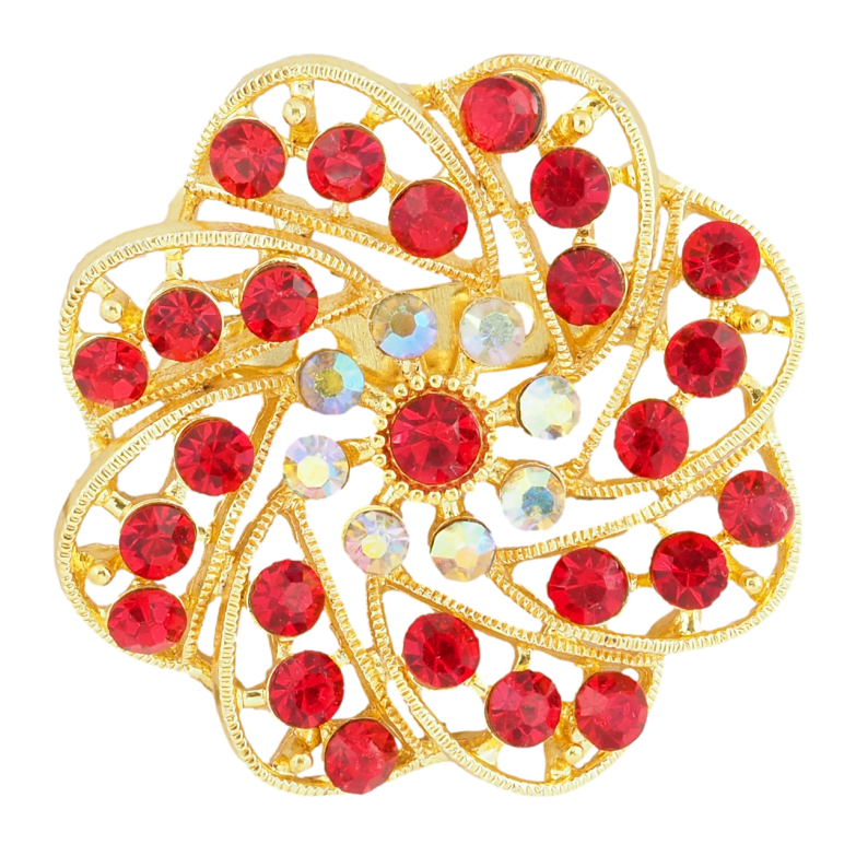 Брошка Квітка з червоними стразами фото №9
