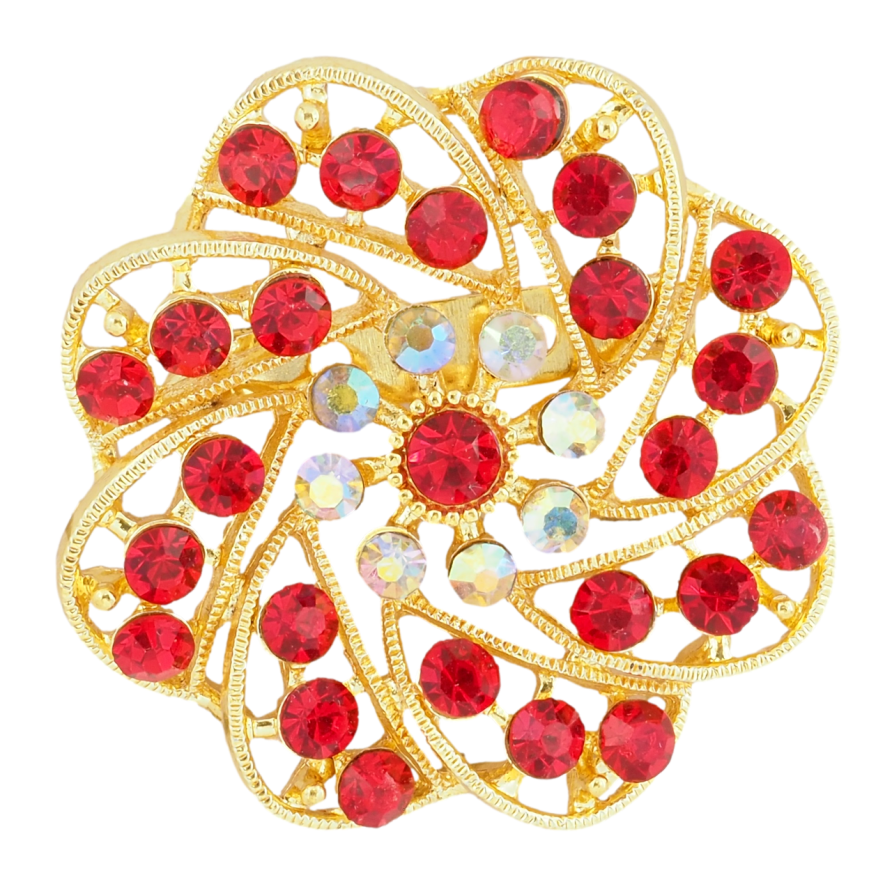 Брошка Квітка з червоними стразами фото №1 Брошка Квітка з червоними стразами фото №1