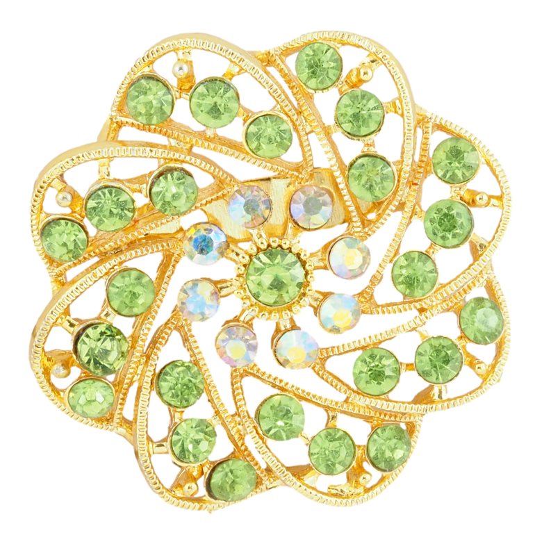 Брошь Цветок с зелеными стразами фото №1 Брошь Цветок с зелеными стразами фото №1