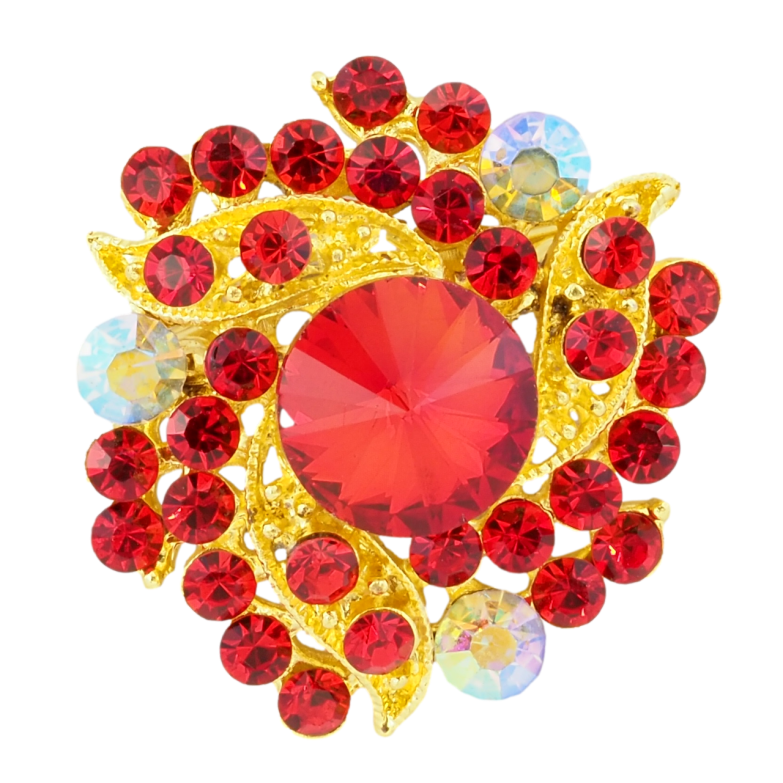Брошка Квітка з червоними стразами фото №1 Брошка Квітка з червоними стразами фото №1