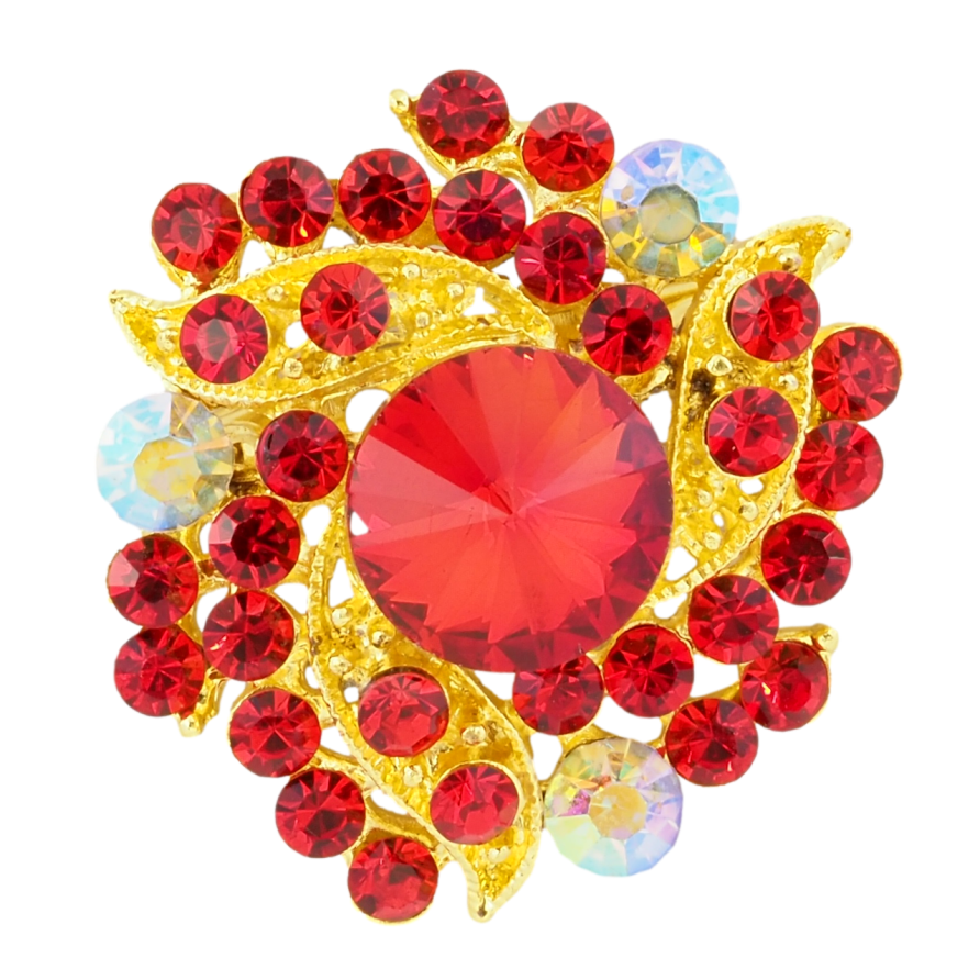 Брошка Квітка з червоними стразами фото №1 Брошка Квітка з червоними стразами фото №1