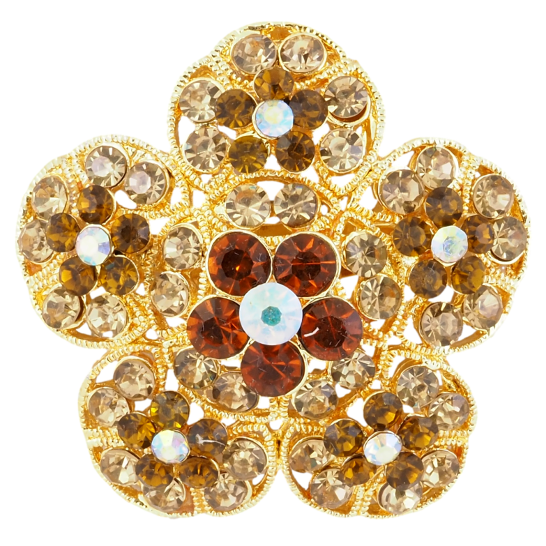 Брошка Квітка з золотистими стразами фото №1 Брошка Квітка з золотистими стразами фото №1