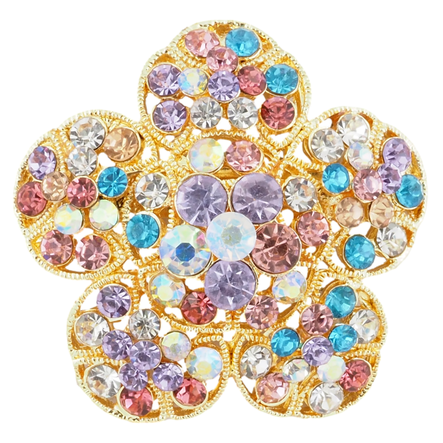 Брошка Квітка з різнокольоровими стразами фото №1 Брошка Квітка з різнокольоровими стразами фото №1