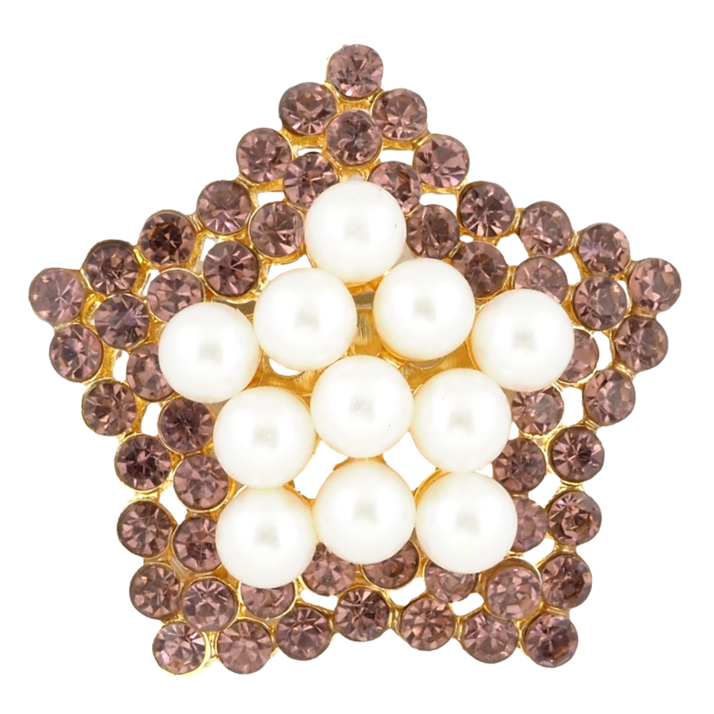 Брошь Звезда с жемчужинами и бордовыми стразами фото №1
