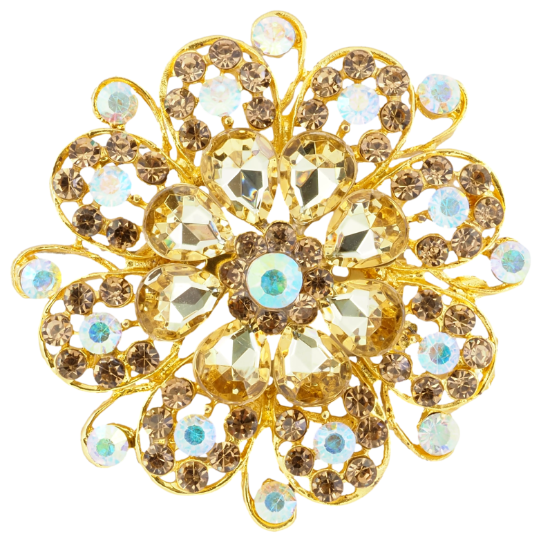 Брошка Квітка з золотистими стразами фото №1