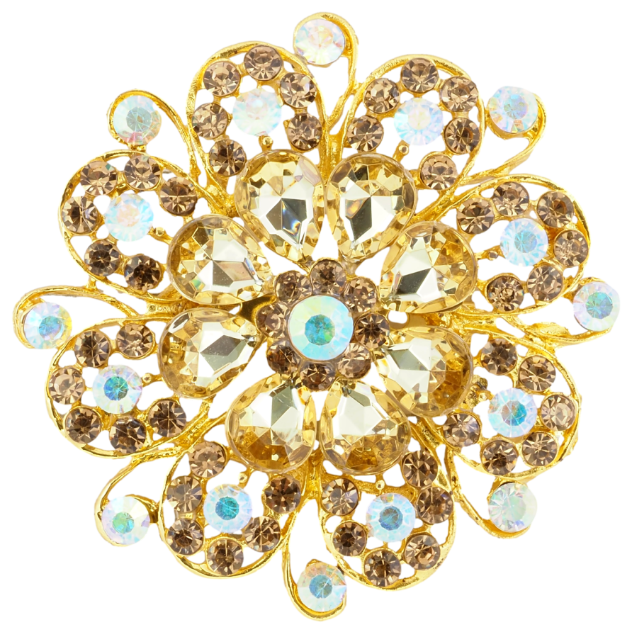 Брошка Квітка з золотистими стразами фото №1 Брошка Квітка з золотистими стразами фото №1