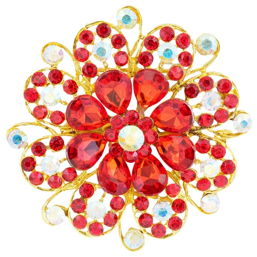 Брошка Квітка з червоними стразами фото №1 Брошка Квітка з червоними стразами фото №1
