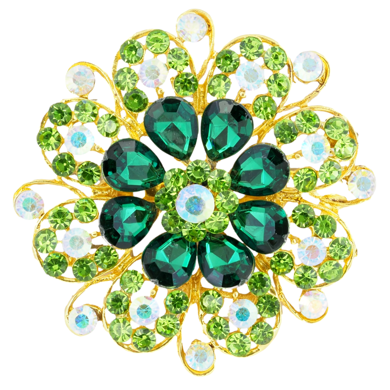 Брошь Цветок с зелеными стразами фото №1 Брошь Цветок с зелеными стразами фото №1