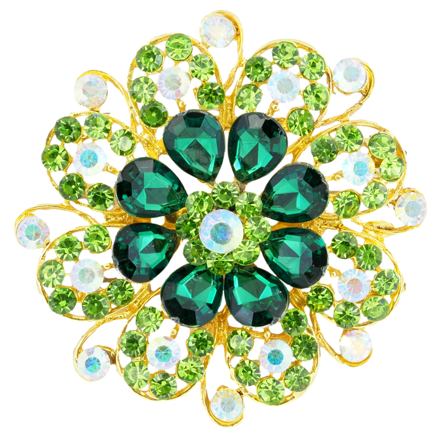 Брошка Квітка з зеленими стразами фото №1 Брошка Квітка з зеленими стразами фото №1