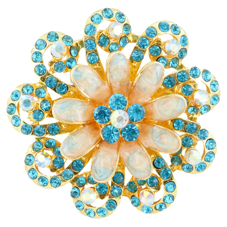 Брошь Цветок с голубыми стразами и эмалью фото №1 Брошь Цветок с голубыми стразами и эмалью фото №1