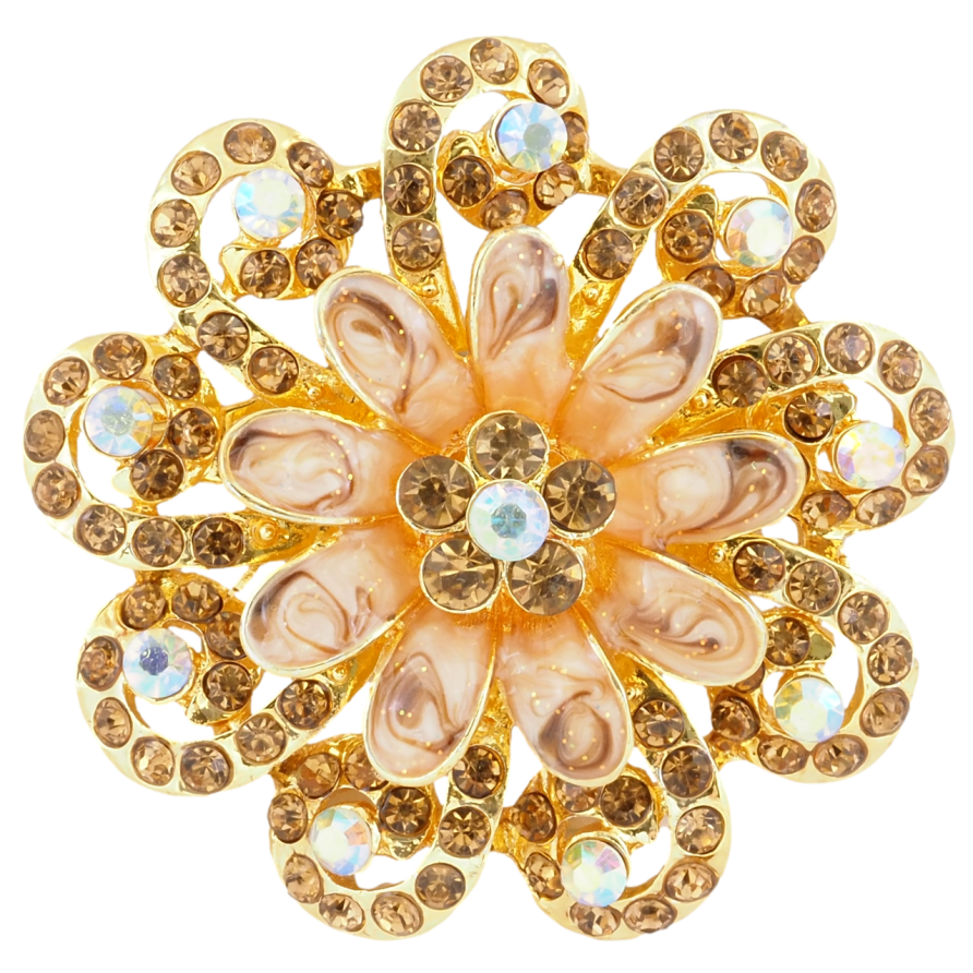 Брошь Цветок с золотистыми стразами и эмалью фото №1 Брошь Цветок с золотистыми стразами и эмалью фото №1