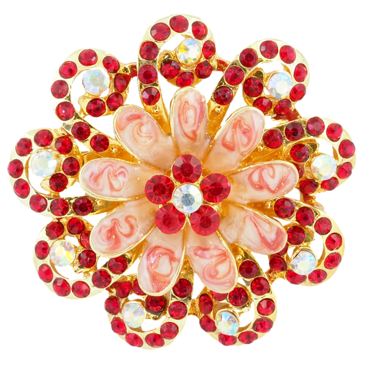 Брошка Квітка з червоними стразами та емаллю фото №3 Брошка Квітка з червоними стразами та емаллю фото №3