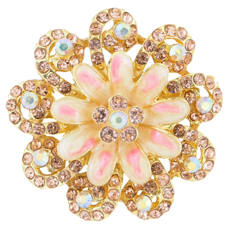 Брошка Квітка з рожевими стразами та емаллю фото №1 Брошка Квітка з рожевими стразами та емаллю фото №1