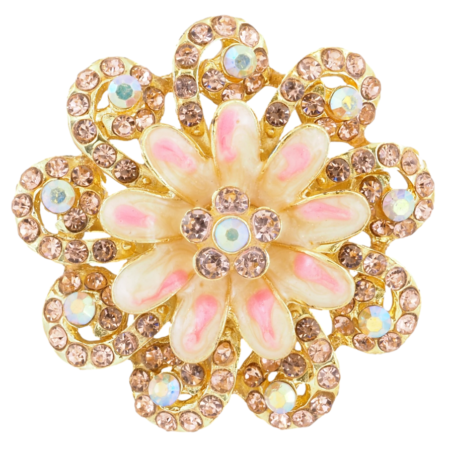 Брошка Квітка з рожевими стразами та емаллю фото №1 Брошка Квітка з рожевими стразами та емаллю фото №1