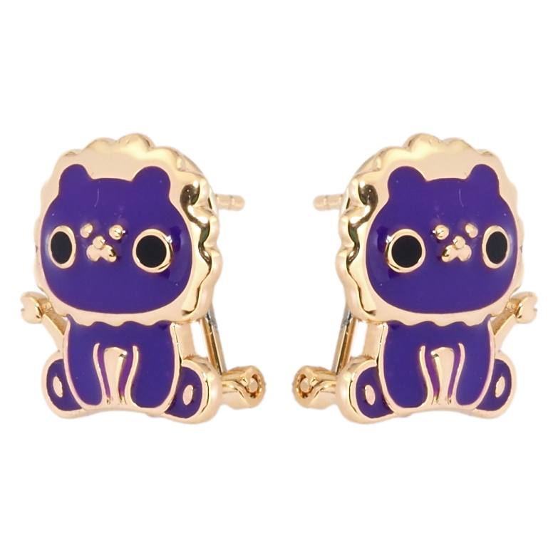 Сережки дитячі Xuping Позолота 18K італійський замок Кошенята з фіолетовою емаллю фото №1