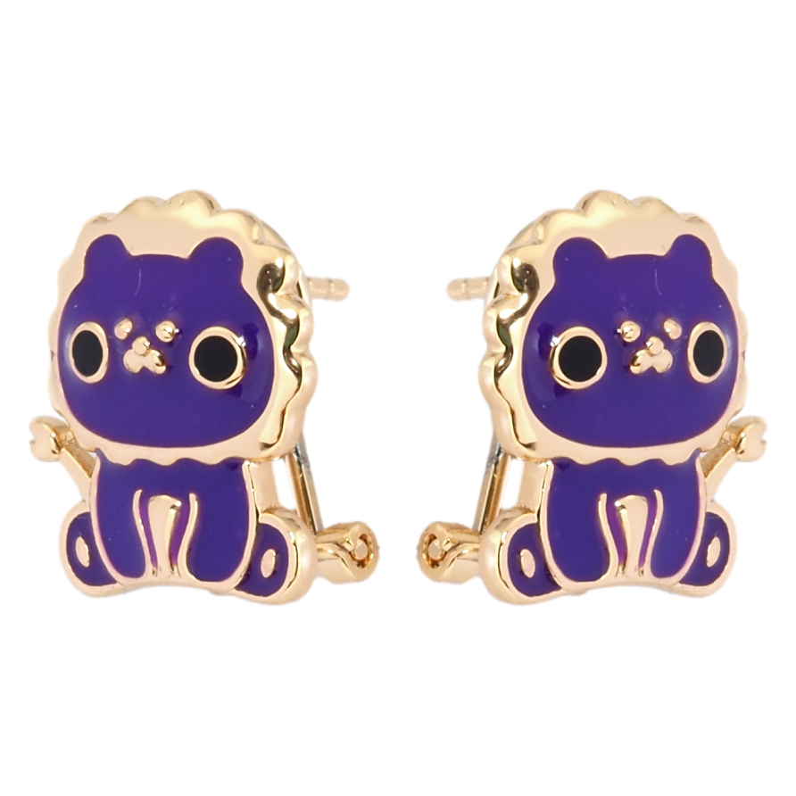 Серьги детские Xuping Позолота 18K итальянский замок Котята с фиолетовой эмалью фото №1