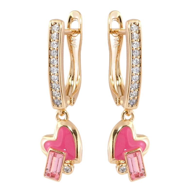 Сережки Xuping колір 18K з кристалами Swarovski англійський замок Сердечка з емаллю та кристалом Rose фото №1